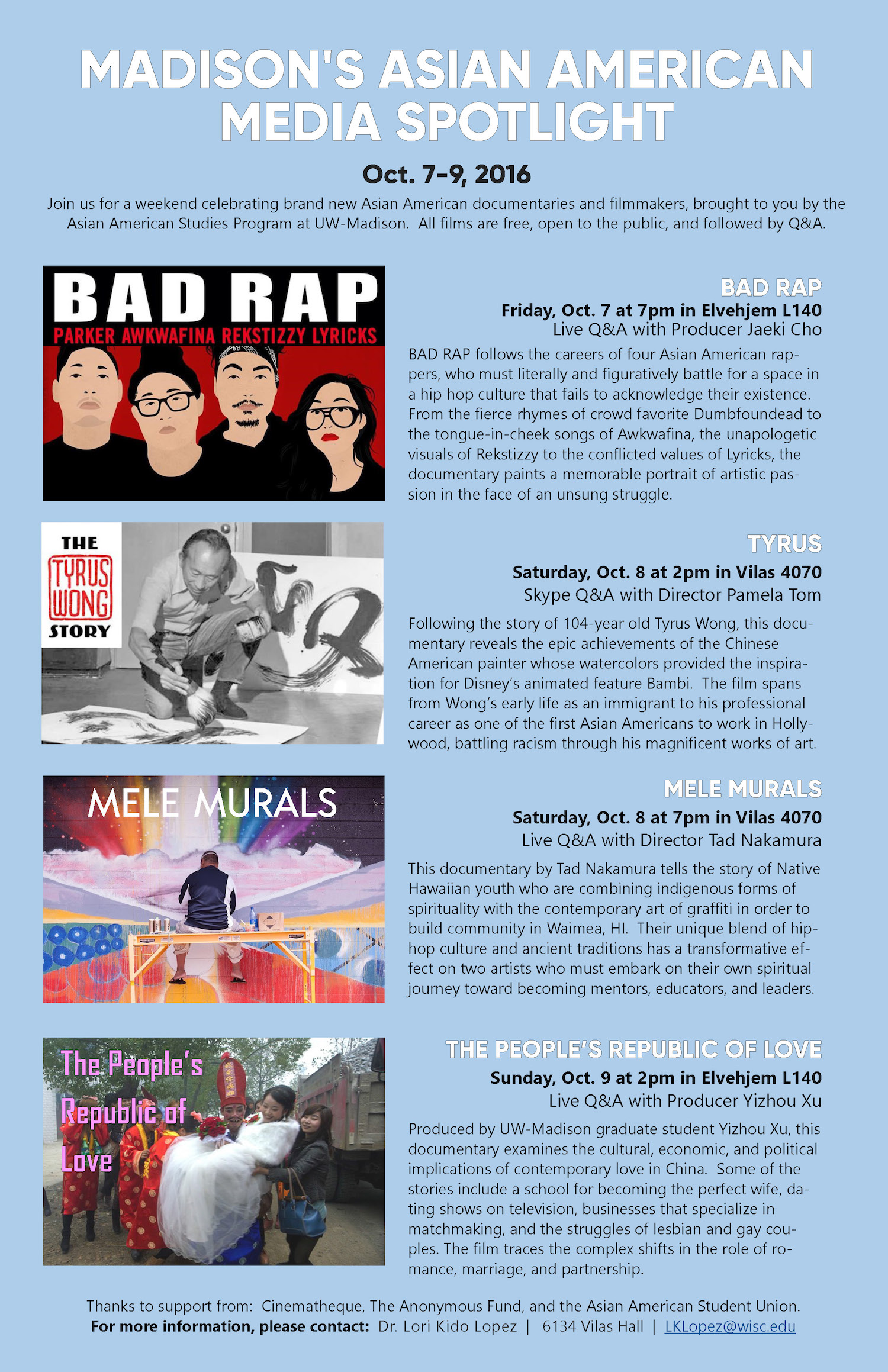 poster for various "Madison's Asian American Media Spotlight" events in 2016