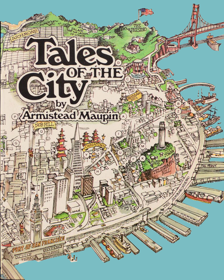 Image of cover of Novel "Tales of the City" depicting an illustration of San Francisco