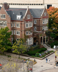 Aerial Image of the exterior of the University Club showing a section of the library mall at UW-Madison