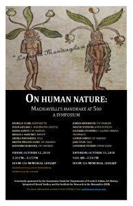Event poster for Symposium with manuscript image of a male and female "mandrake"