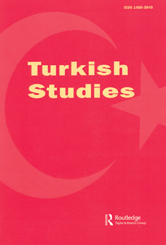Cover of journal "Turkish Studies" in red and yellow