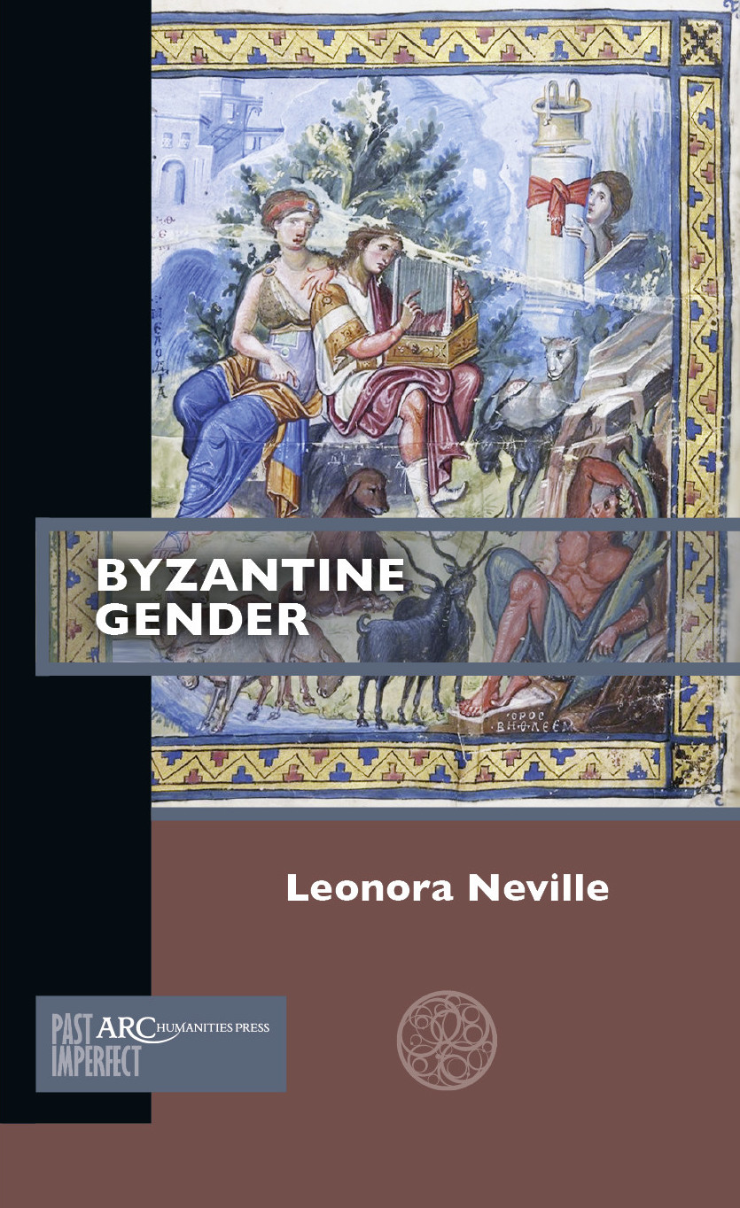 Cover of book "Byzantine Gender" depicting a roman painting with animals, mythological beings, and humans.