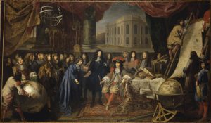 This is a painted image of Colbert Presenting the Members of the Royal Academy of Sciences to Louis XIV in 1667