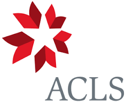 red, grey, and white logo for ACLS with initials in grey and an abstracted flower or quilt pattern in red.