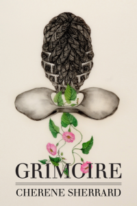 Book Image of Grimoire. These is a with pink flowers growing up towards the back of a person's head.