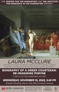 The event poster features a neoclassical painting of a white woman in a courtroom, her garment being snatched away by a man.