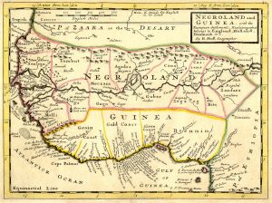 Map of Negroland and Guinea with the European Settlements, Explaining what belongs to England, Holland, Denmark, etc.