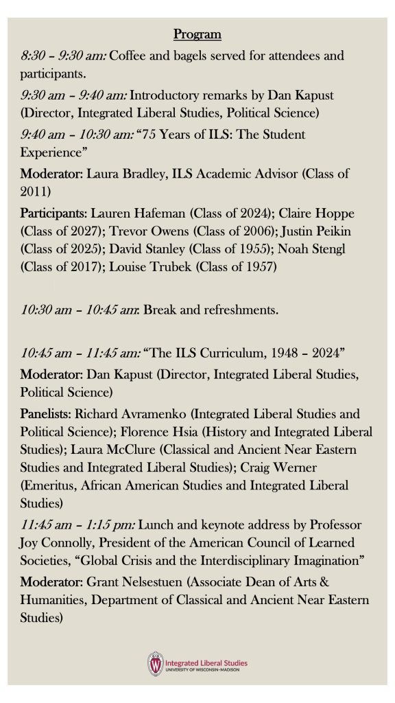 This is the full program for the ILS event. Text is in post.