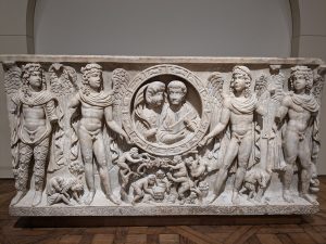 Imagine of the late Roman Seasons Sarcophagus marble carving. 