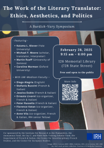 Poster for "The Work of the Literary Translator" Burdick-Vary Symposium