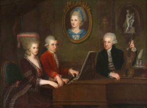 Image of the painting, Wolfgang Amadeus Mozart with his Sister Maria Anna and Father Leopold, with a Portrait of the Deceased Mother Anna Maria.
